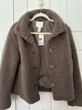 H&M Women's Brown Teddy Sherpa Jacket
